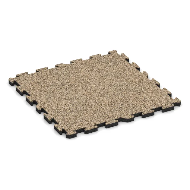 Fitness Beskyttelsesmåtte HD von WARCO im Farbdesign Travertin mit den Abmessungen 1000 x 1000 x 40 mm. Produktfoto von Artikel 3414 in der Aufsicht von schräg vorne.