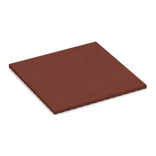 Legepladsmåtte 4 cm - EN 1177 ≤ 110 cm von WARCO im Farbdesign Murstenrød mit den Abmessungen 1000 x 1000 x 40 mm. Produktfoto von Artikel 5665 in der Aufsicht von schräg vorne.