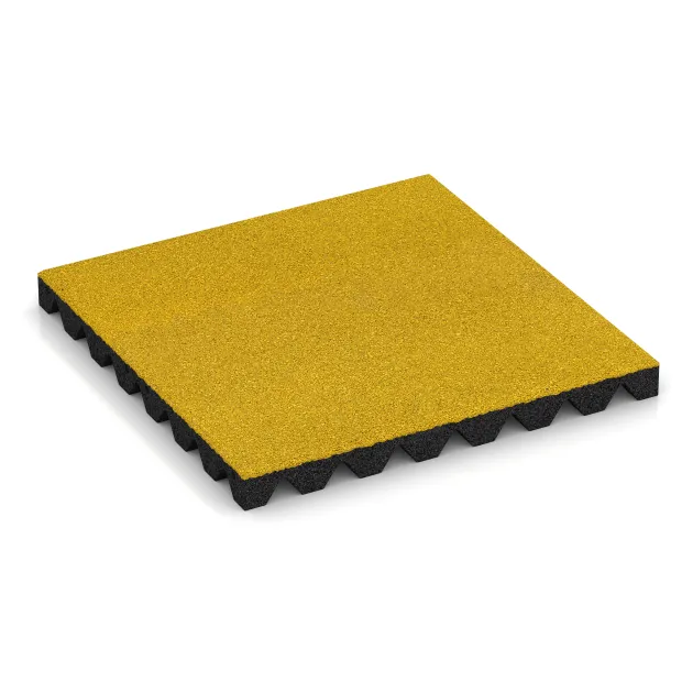 Faldunderlag – gummiflise 4,5 cm - EN 1177 ≤ 135 cm von WARCO im Farbdesign Citrongul mit den Abmessungen 500 x 500 x 45 mm. Produktfoto von Artikel 5537 in der Aufsicht von schräg vorne.