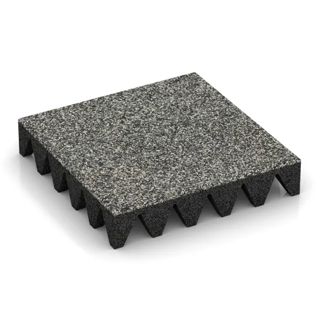 Faldunderlag – gummiflise 10 cm - EN 1177 ≤ 300 cm von WARCO im Farbdesign Grå Granit mit den Abmessungen 500 x 500 x 100 mm. Produktfoto von Artikel 5644 in der Aufsicht von schräg vorne.