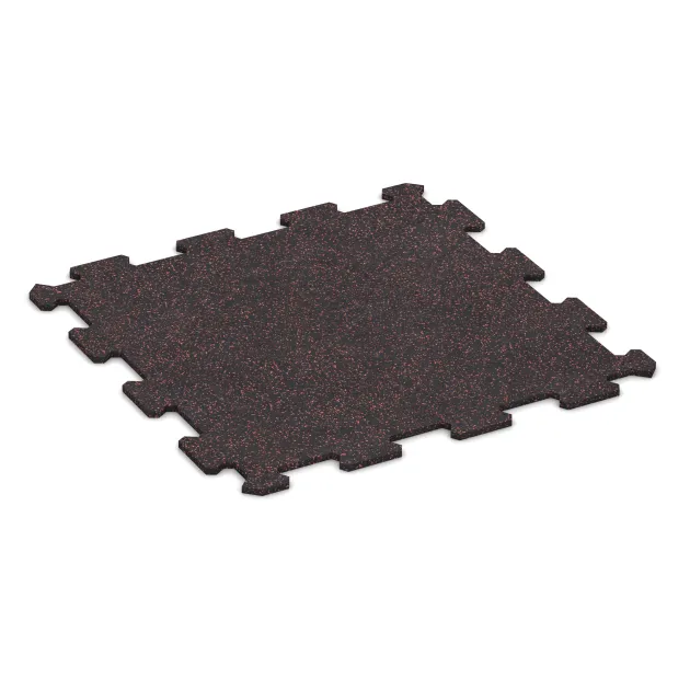 Fitnessgulv Kompakt von WARCO im Farbdesign Let Rød Sprinklet mit den Abmessungen 485 x 485 x 8 mm | 0,235 m². Produktfoto von Artikel 0912 in der Aufsicht von schräg vorne.
