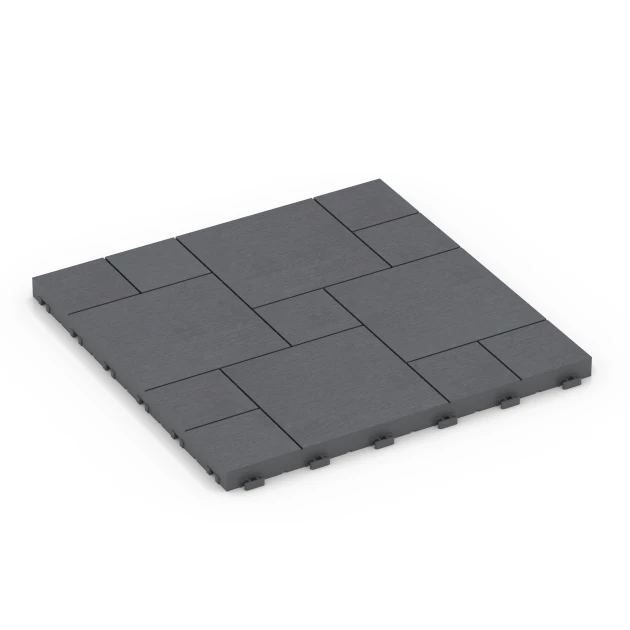 Blokmønster – Terrassefliser von WARCO im Farbdesign Sølvgrå mit den Abmessungen 38,5 x 38,5 x 2 cm | 0,15 m². Produktfoto von Artikel 6330 in der Aufsicht von schräg vorne.
