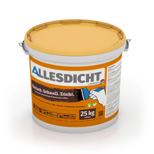 ALLESDICHT – Tagtæt von WARCO im Farbdesign Rødbrun mit den Abmessungen 25 kg | 7,6 m². Produktfoto von Artikel 0025 in der Aufsicht von schräg vorne.