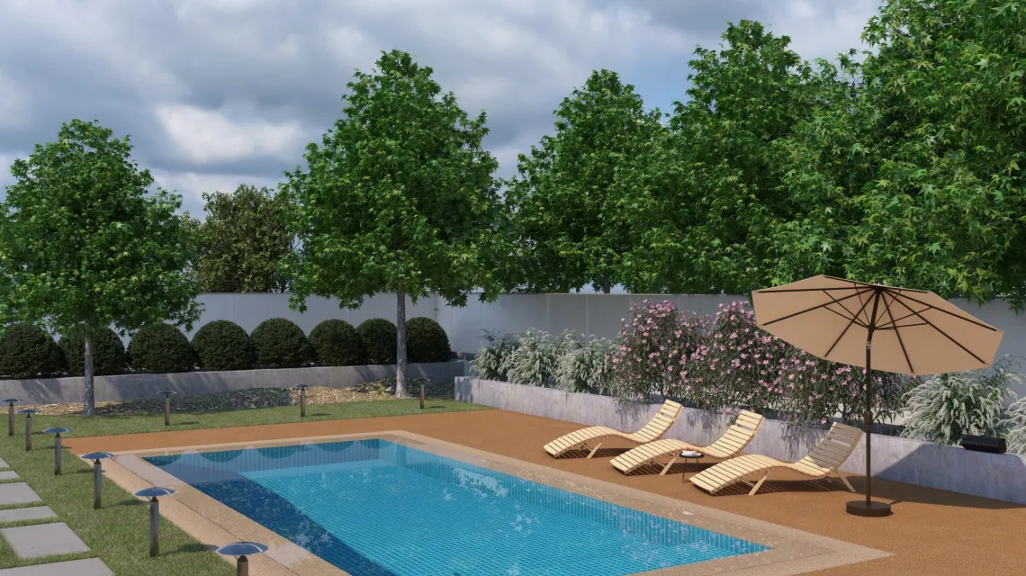 Beispielhafte Verlegung für den Artikel 2729 von WARCO - Poolflise, Farbton Terra Cotta in der Abmessung 500 x 500 x 30 mm.