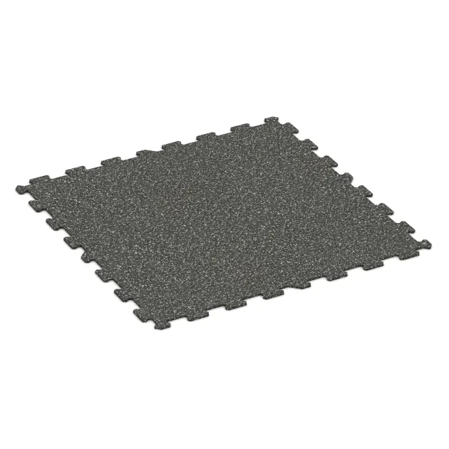 Fitnessgulv Kompakt von WARCO im Farbdesign Mørkgrå Granit mit den Abmessungen 970 x 970 x 8 mm | 0,94 m. Produktfoto von Artikel 1019 in der Aufsicht von schräg vorne.