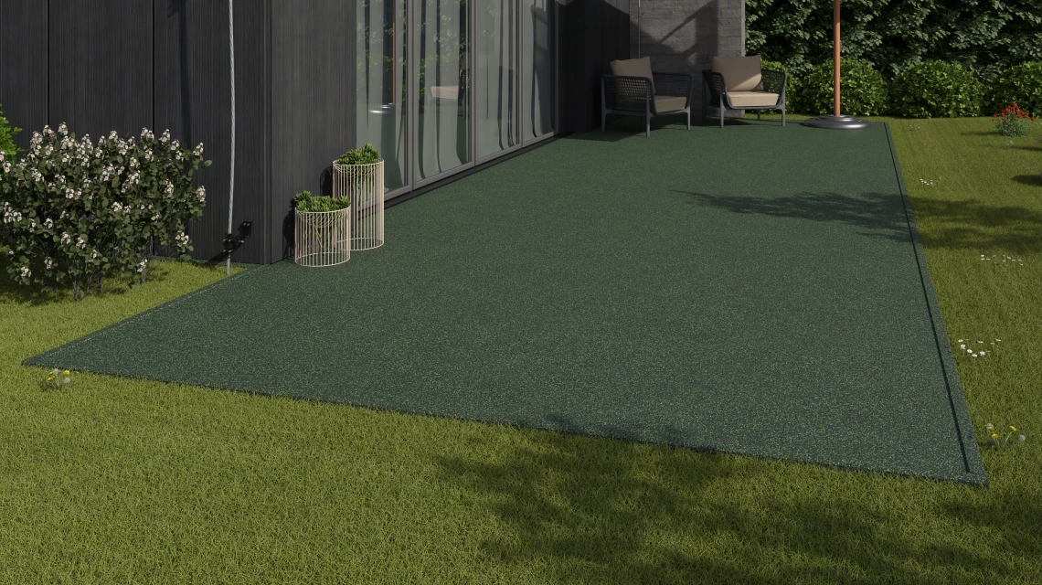 Beispielhafte Verlegung für den Artikel 3730 von WARCO - Fugelos gulvflise, Farbton Engelsk græs in der Abmessung 306 x 306 x 20 mm.