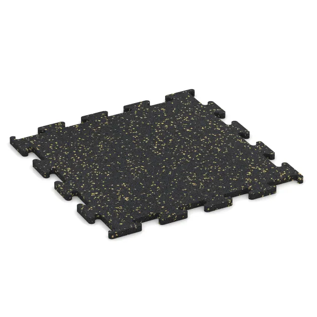 Fitness Performance Elite Træningsgulv von WARCO im Farbdesign Let Gul Sprøjtet mit den Abmessungen 500 x 500 x 15 mm. Produktfoto von Artikel 3768 in der Aufsicht von schräg vorne.