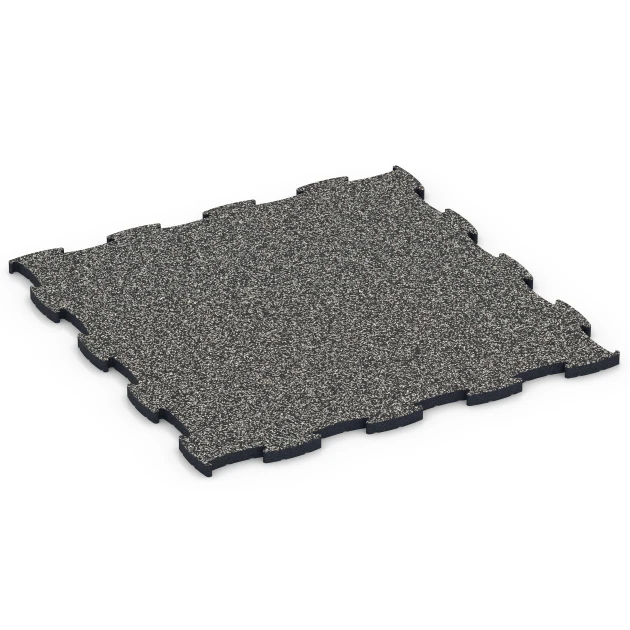 Fitnessgulv Max System von WARCO im Farbdesign Mørkegrå granit mit den Abmessungen 97,1 x 97,1 x 2,8 cm. Produktfoto von Artikel 6886 in der Aufsicht von schräg vorne.