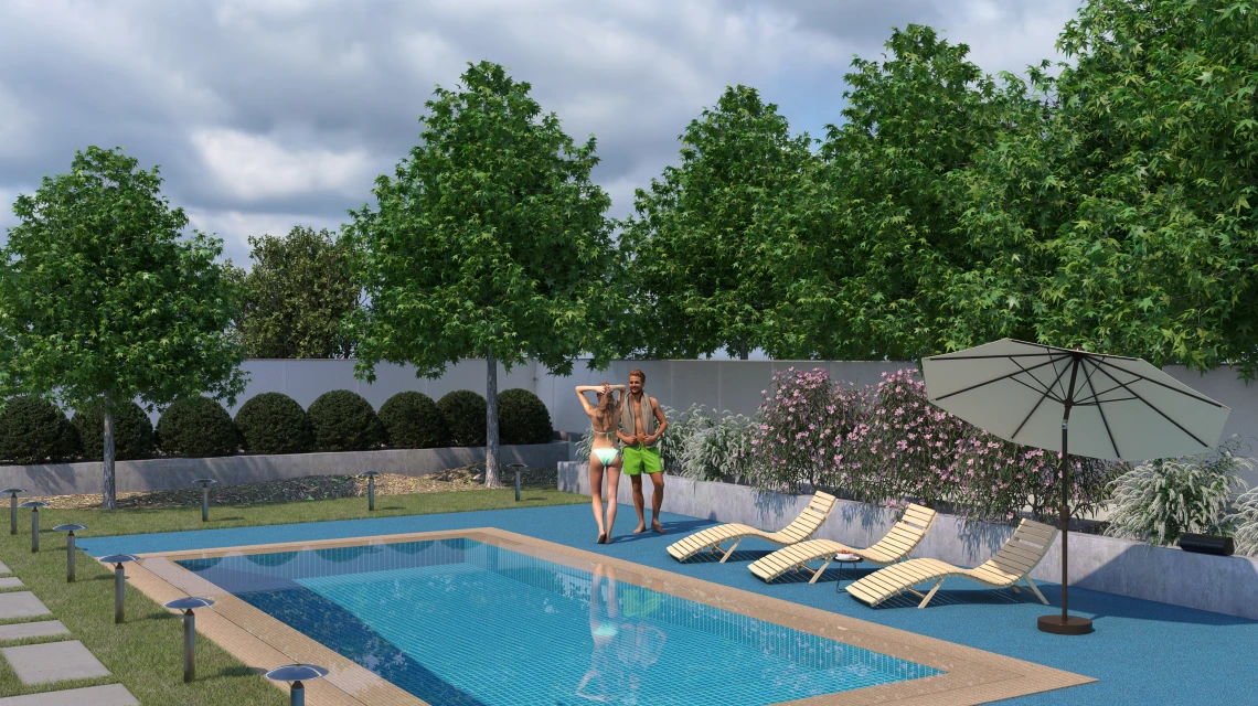 Beispielhafte Verlegung für den Artikel 5419 von WARCO - Poolflise fugfri, Farbton Atlantisk in der Abmessung 30,6 x 30,6 x 3 cm | 0,094 m².