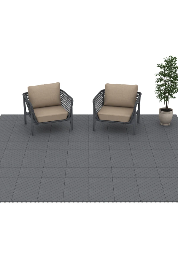 Beispielhafte Verlegung für den Artikel 6326 von WARCO - Sildebensmønster – Terrassefliser, Farbton Sølvgrå in der Abmessung 38,5 x 38,5 x 2 cm.
