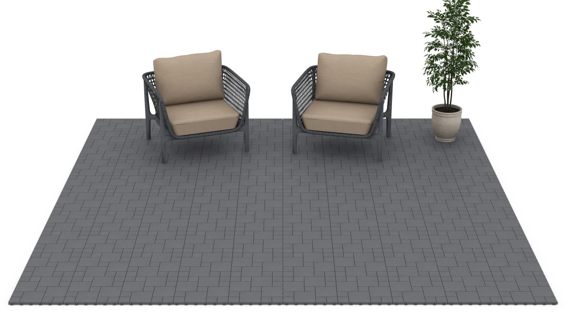 Beispielhafte Verlegung für den Artikel 6330 von WARCO - Blokmønster – Terrassefliser, Farbton Sølvgrå in der Abmessung 38,5 x 38,5 x 2 cm.