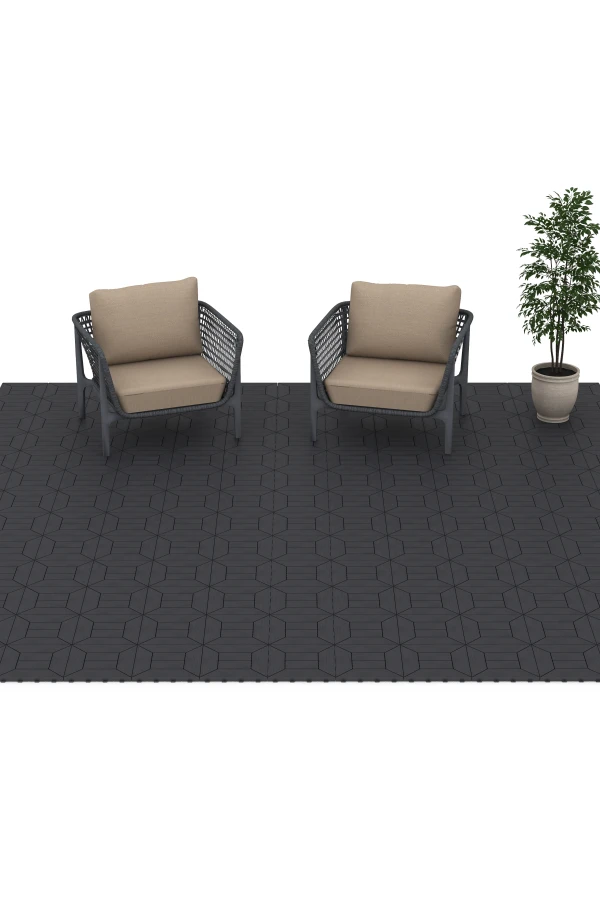 Beispielhafte Verlegung für den Artikel 6346 von WARCO - Kassettemønster – Terrassefliser, Farbton Skifer in der Abmessung 30 x 30 x 2 cm.