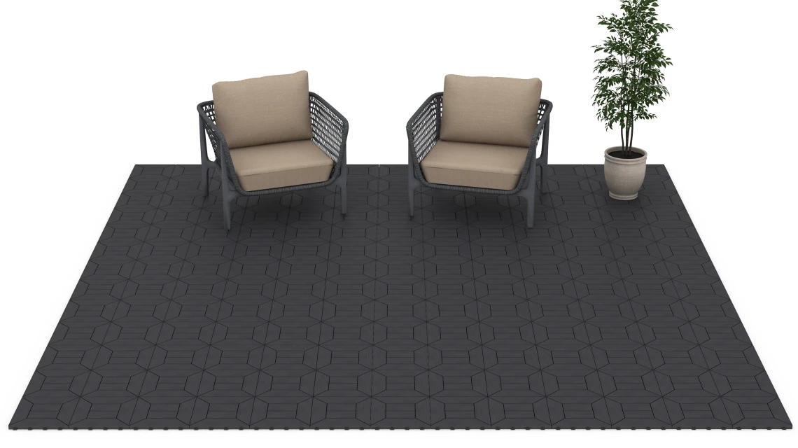 Beispielhafte Verlegung für den Artikel 6346 von WARCO - Kassettemønster – Terrassefliser, Farbton Skifer in der Abmessung 30 x 30 x 2 cm.