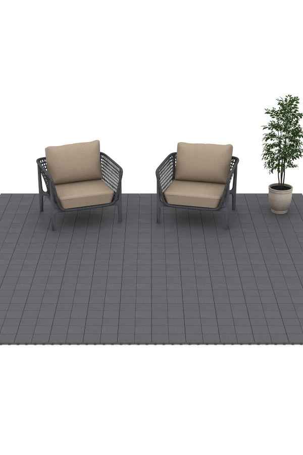 Beispielhafte Verlegung für den Artikel 6349 von WARCO - Mosaik – Terrassefliser, Farbton Sølvgrå in der Abmessung 30 x 30 x 2 cm.