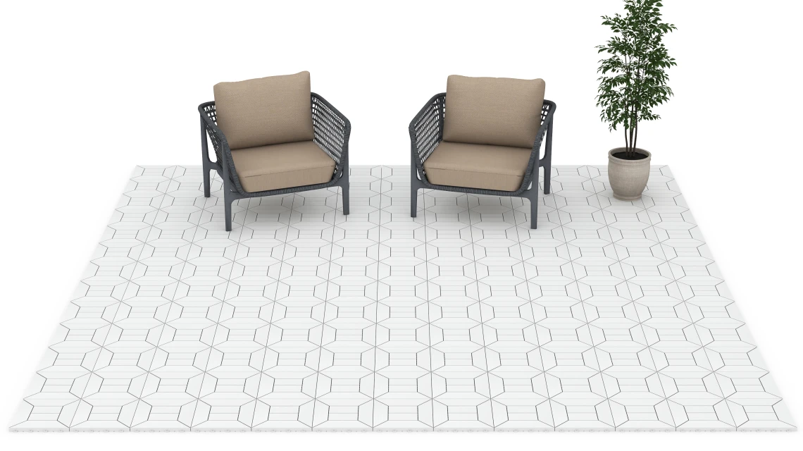 Beispielhafte Verlegung für den Artikel 6352 von WARCO - Kassettemønster – Terrassefliser, Farbton Kridt in der Abmessung 30 x 30 x 2 cm.