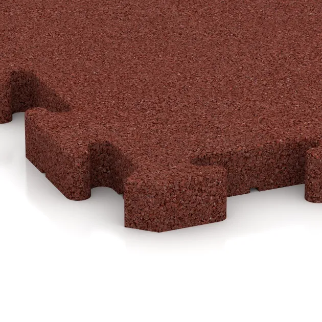 Detailaufnahme der Randausprägung von WARCO-Produkt 4186, Gummibelægning til sport, Format 500 x 500 x 40 mm, Farbe Murstenrød.