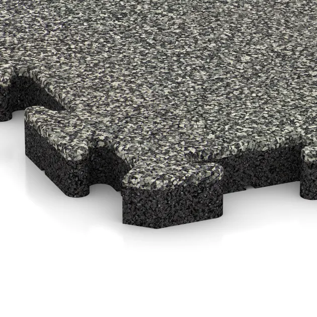 Detailaufnahme der Randausprägung von WARCO-Produkt 3462, Fitness Beskyttelsesmåtte, Format 1000 x 1000 x 40 mm, Farbe Grå Granit.