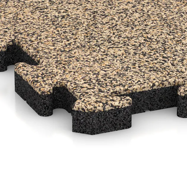 Detailaufnahme der Randausprägung von WARCO-Produkt 3414, Fitness Beskyttelsesmåtte HD, Format 1000 x 1000 x 40 mm, Farbe Travertin.