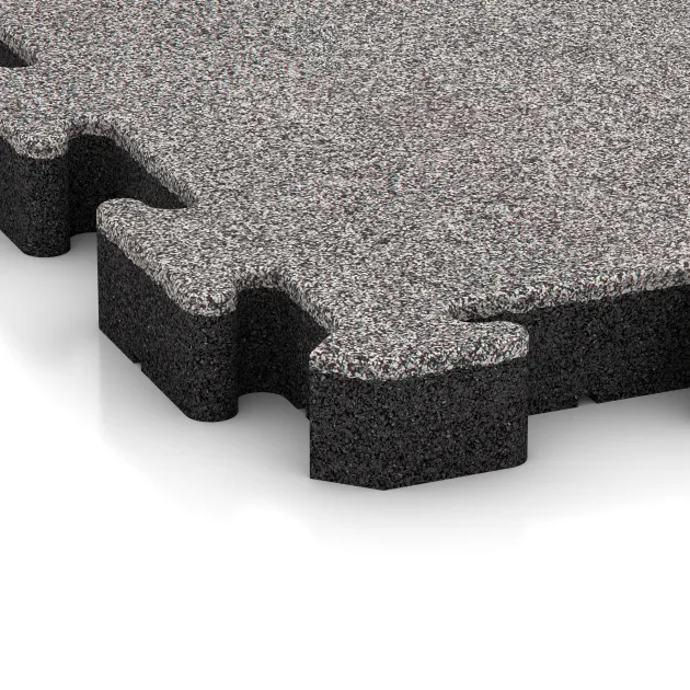 Detailaufnahme der Randausprägung von WARCO-Produkt 4563, Gummibelægning til sport HD, Format 500 x 500 x 50 mm, Farbe Grå Melange.