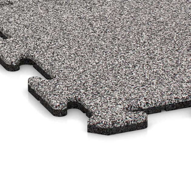 Detailaufnahme der Randausprägung von WARCO-Produkt 4585, Sportsplade 1,8 cm, Format 500 x 500 x 18 mm, Farbe Grå Melange.