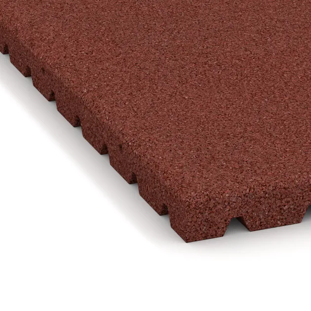 Detailaufnahme der Randausprägung von WARCO-Produkt 5665, Legepladsmåtte 4 cm - EN 1177 ≤ 110 cm, Format 1000 x 1000 x 40 mm, Farbe Murstenrød.