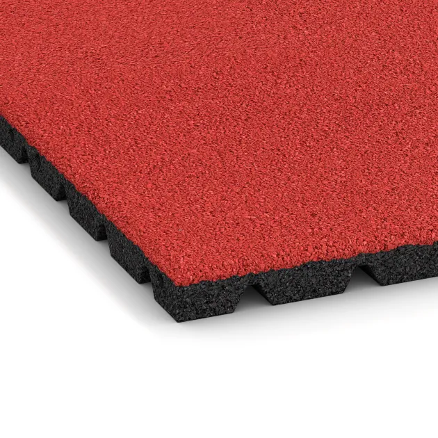 Detailaufnahme der Randausprägung von WARCO-Produkt 5474, Faldunderlag – gummiflise 3 cm - EN 1177 ≤ 100 cm, Format 500 x 500 x 30 mm, Farbe Rose.