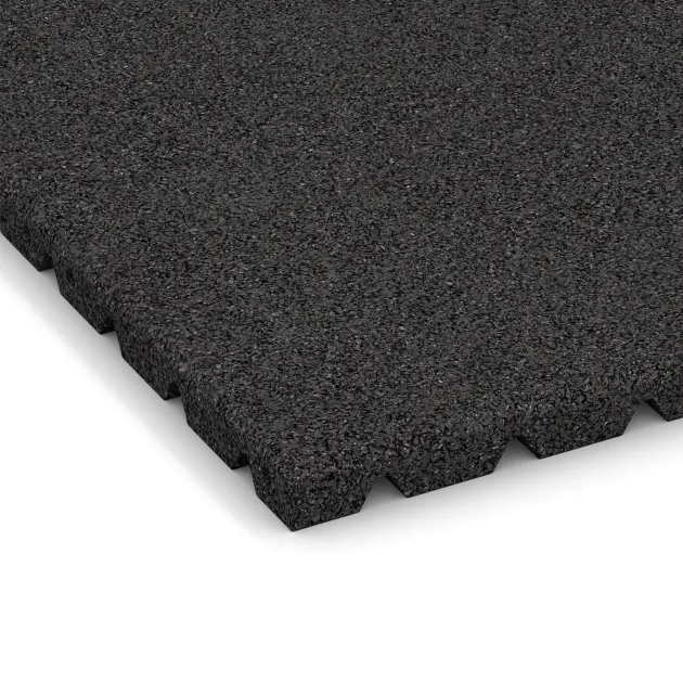Detailaufnahme der Randausprägung von WARCO-Produkt 5462, Faldunderlag – gummiflise 3 cm - EN 1177 ≤ 100 cm, Format 500 x 500 x 30 mm, Farbe Anthracite.