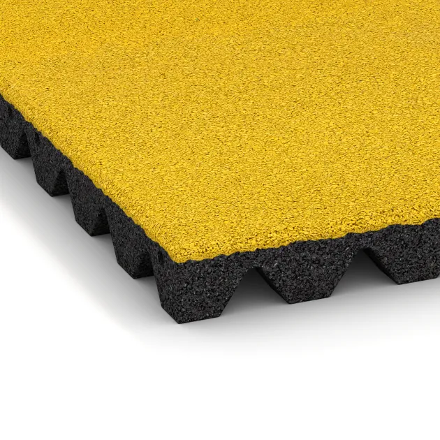 Detailaufnahme der Randausprägung von WARCO-Produkt 5537, Faldunderlag – gummiflise 4,5 cm - EN 1177 ≤ 135 cm, Format 500 x 500 x 45 mm, Farbe Citrongul.