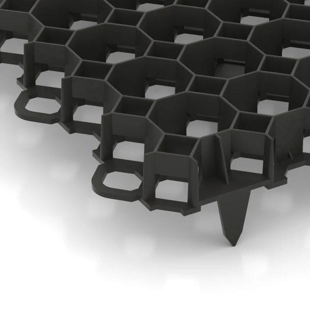 Detailaufnahme der Randausprägung von WARCO-Produkt 5207, Plastgitter til underlag, Format 47,6 × 47,6 × 4 cm | 0,226 m², Farbe Mat sort.