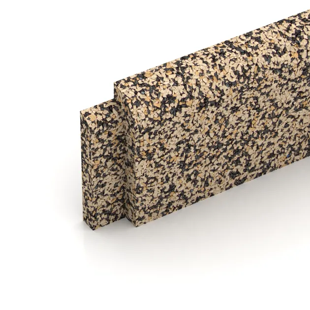 Detailaufnahme der Randausprägung von WARCO-Produkt 2249, Gulvliste, Format 750 x 20 x 80 mm, Farbe Travertin.