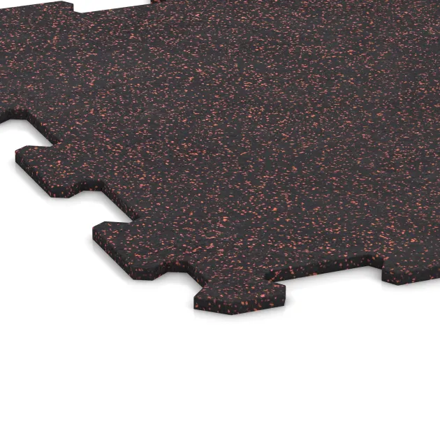 Detailaufnahme der Randausprägung von WARCO-Produkt 0912, Fitnessgulv Kompakt, Format 485 x 485 x 8 mm | 0,235 m², Farbe Let Rød Sprinklet.