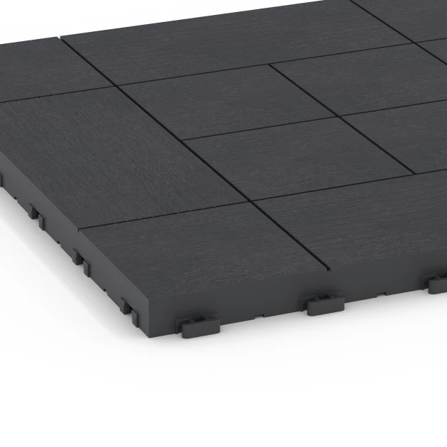 Detailaufnahme der Randausprägung von WARCO-Produkt 6236, Panelmønster – Terrassefliser, Format 38,5 x 38,5 x 2 cm, Farbe Skifer.