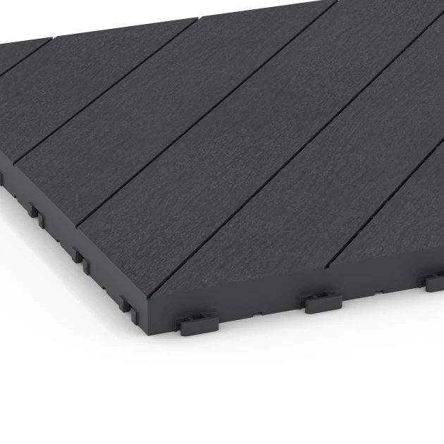 Detailaufnahme der Randausprägung von WARCO-Produkt 6325, Sildebensmønster – Terrassefliser, Format 38,5 x 38,5 x 2 cm, Farbe Skifer.