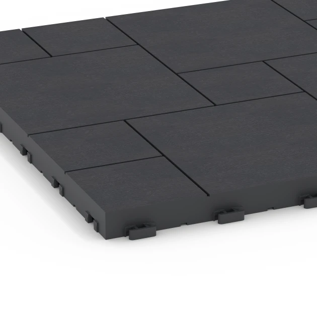 Detailaufnahme der Randausprägung von WARCO-Produkt 6329, Blokmønster – Terrassefliser, Format 38,5 x 38,5 x 2 cm, Farbe Skifer.