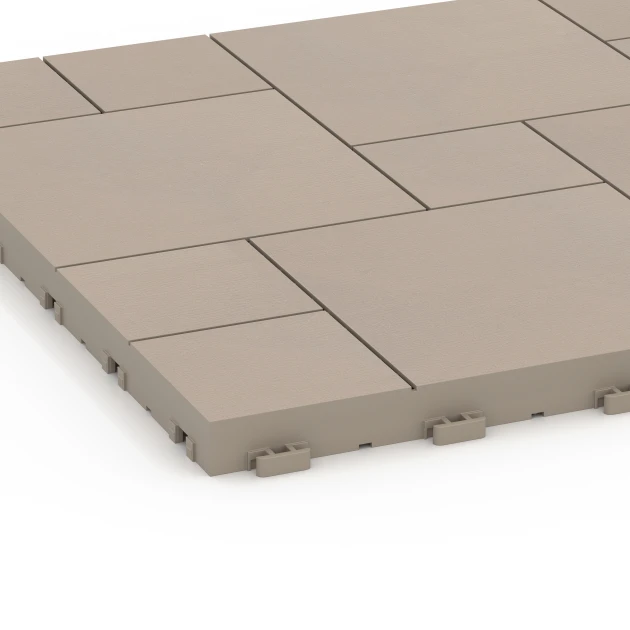 Detailaufnahme der Randausprägung von WARCO-Produkt 6331, Blokmønster – Terrassefliser, Format 38,5 x 38,5 x 2 cm, Farbe Vanilje.