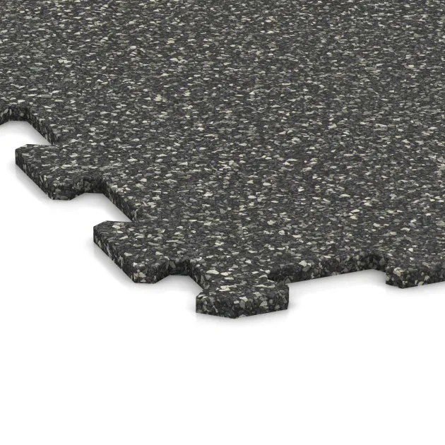 Detailaufnahme der Randausprägung von WARCO-Produkt 1019, Fitnessgulv Kompakt, Format 970 x 970 x 8 mm | 0,94 m, Farbe Mørkgrå Granit.
