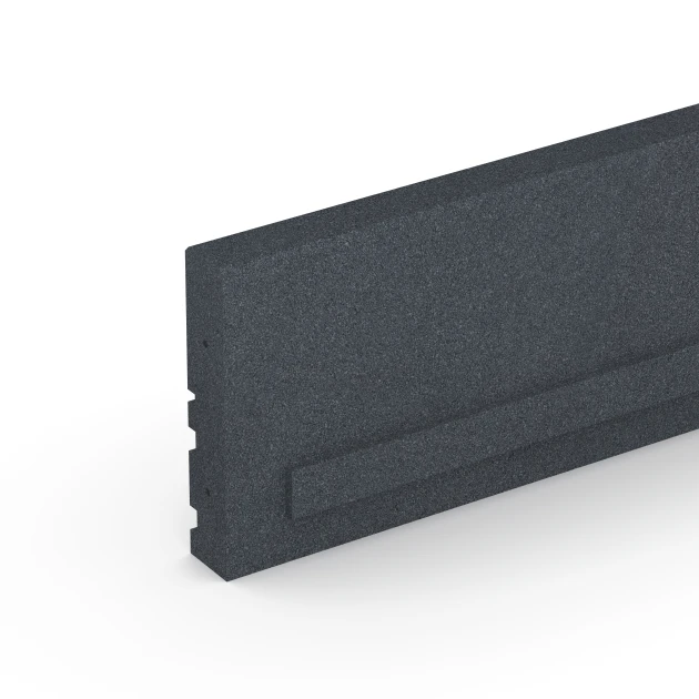 Detailaufnahme der Randausprägung von WARCO-Produkt 6213, Gummi Bordsten, Format 100 × 5 × 25 cm, Farbe Skifergrå.