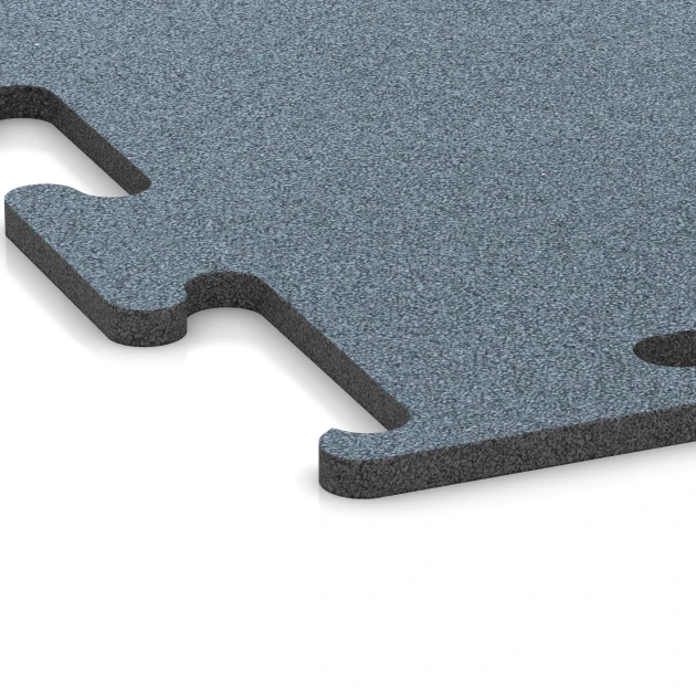 Detailaufnahme der Randausprägung von WARCO-Produkt 6160, Fitness Performance Elite Træningsgulv, Format 100 x 100 x 1,5 cm | 1,00 m², Farbe Ældet sølv.