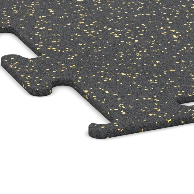 Detailaufnahme der Randausprägung von WARCO-Produkt 3764, Fitness Performance Elite Træningsgulv, Format 50 x 50 x 1 cm | 0,25 m², Farbe Let Gul Sprøjtet.