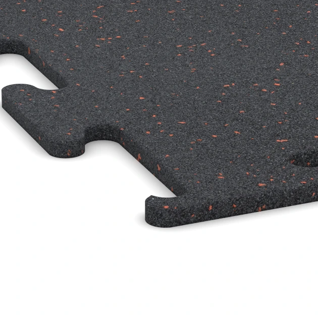 Detailaufnahme der Randausprägung von WARCO-Produkt 3769, Fitness Performance Elite Træningsgulv, Format 50 x 50 x 1,5 cm | 0,25 m², Farbe Let Rød Sprinklet.