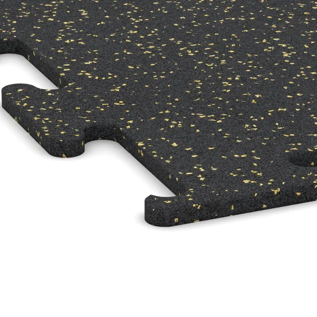 Detailaufnahme der Randausprägung von WARCO-Produkt 3768, Fitness Performance Elite Træningsgulv, Format 500 x 500 x 15 mm, Farbe Let Gul Sprøjtet.