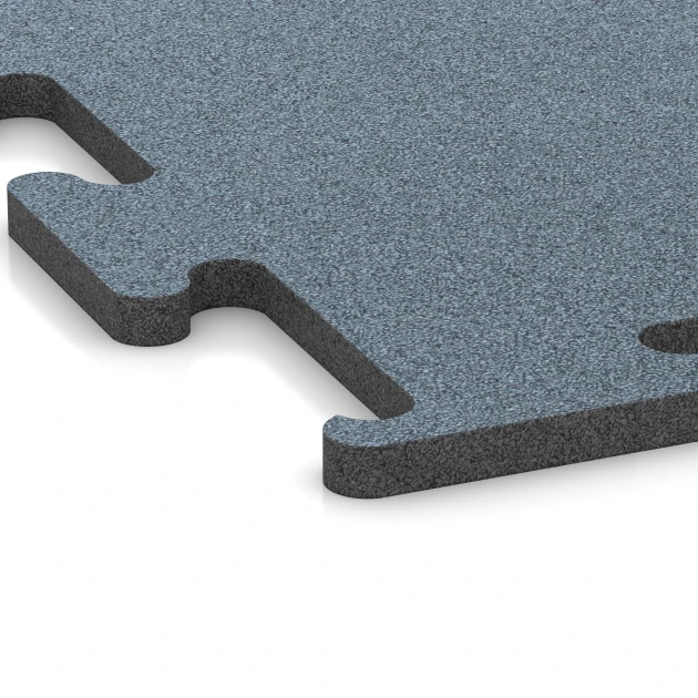 Detailaufnahme der Randausprägung von WARCO-Produkt 6168, Fitness Performance Elite Træningsgulv, Format 50 x 50 x 2 cm | 0,25 m², Farbe Ældet sølv.