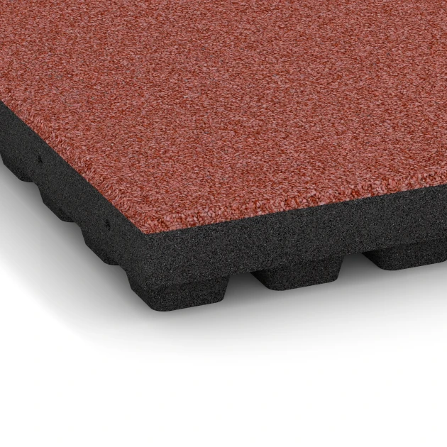 Detailaufnahme der Randausprägung von WARCO-Produkt 6140, Faldsikringsflise – 205 cm, Format 50 x 50 x 7 cm, Farbe Tomatrød.