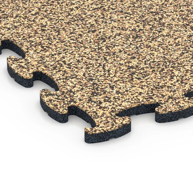 Detailaufnahme der Randausprägung von WARCO-Produkt 6804, Hundesportgulv gummifliser, Format 44,6 x 44,6 x 1,8 cm, Farbe Rattan.