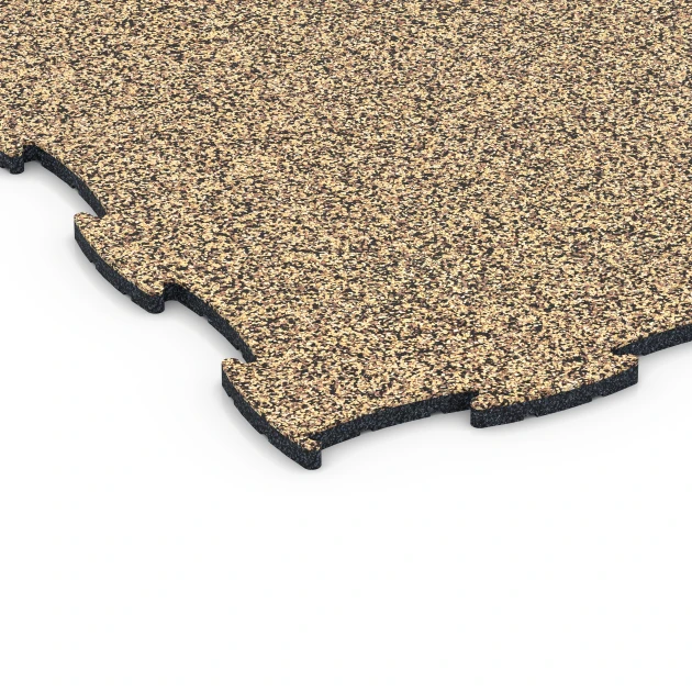 Detailaufnahme der Randausprägung von WARCO-Produkt 6813, Hundesportgulv gummifliser, Format 97,1 x 97,1 × 1,8 cm, Farbe Rattan.