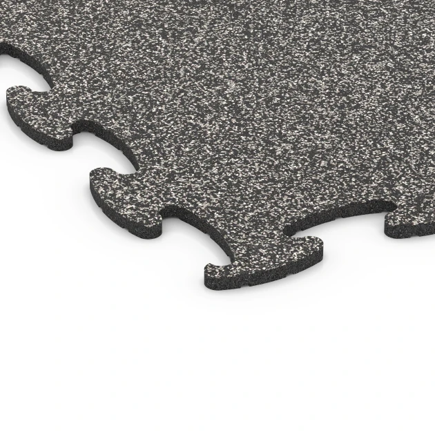 Detailaufnahme der Randausprägung von WARCO-Produkt 6868, Fitnessgulv Max System, Format 98 x 98 × 1,8 cm, Farbe Mørkegrå granit.