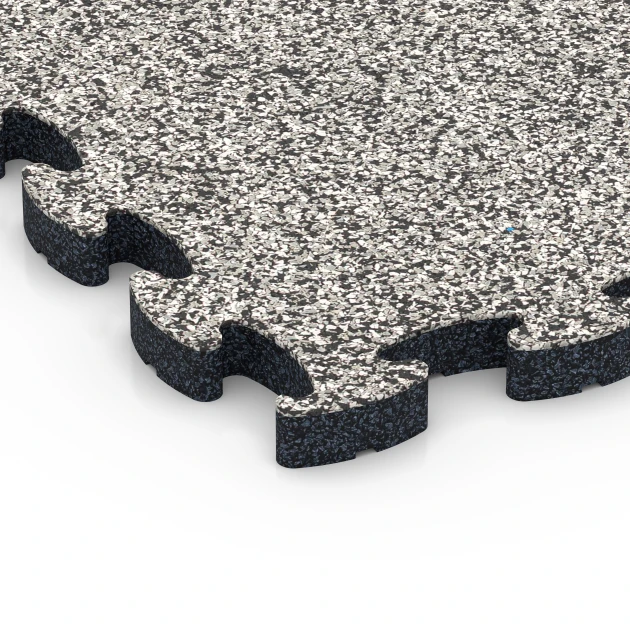 Detailaufnahme der Randausprägung von WARCO-Produkt 6932, Faldsikringsflise puzzle, Format 44,6 x 44,6 × 2,8 cm, Farbe Grå granit.