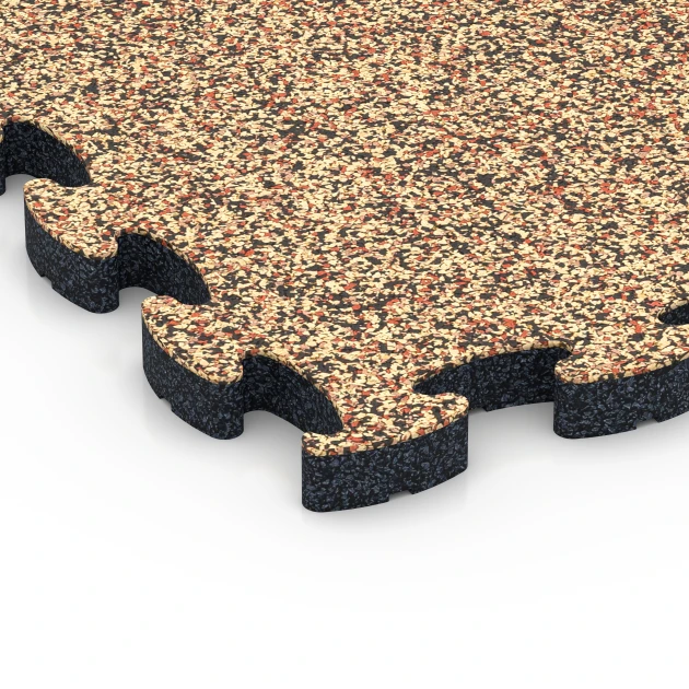 Detailaufnahme der Randausprägung von WARCO-Produkt 6934, Faldsikringsflise puzzle, Format 44,6 x 44,6 × 2,8 cm, Farbe Terrakotta.