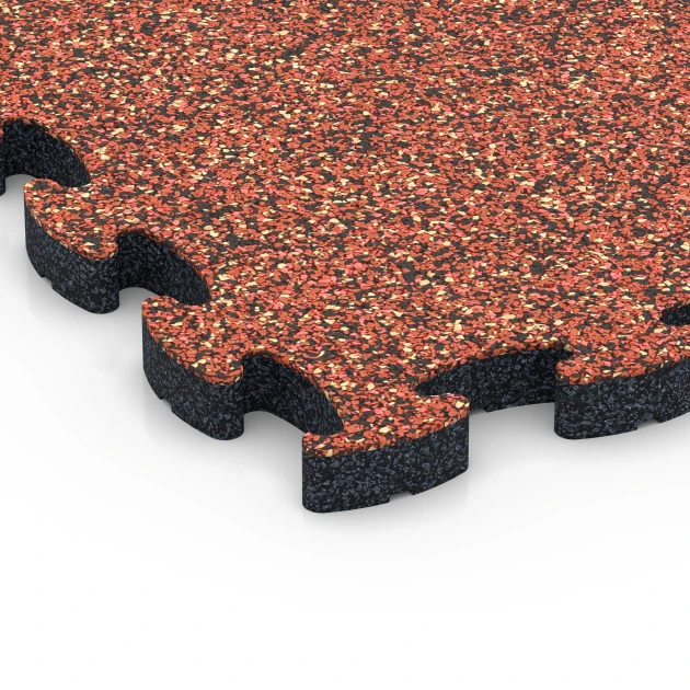 Detailaufnahme der Randausprägung von WARCO-Produkt 6935, Faldsikringsflise puzzle, Format 44,6 x 44,6 × 2,8 cm, Farbe Etna.