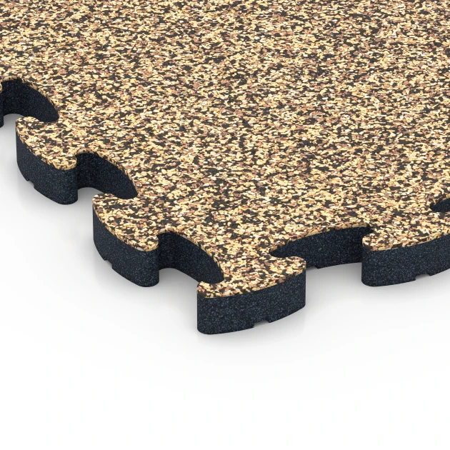 Detailaufnahme der Randausprägung von WARCO-Produkt 6885, Fitnessgulv Max System, Format 44,6 x 44,6 × 2,8 cm, Farbe Rattan.